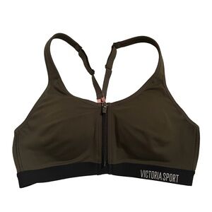 Victoria Sport Olive Green Knockout Zip Front Sports Bra size 34B High Impact